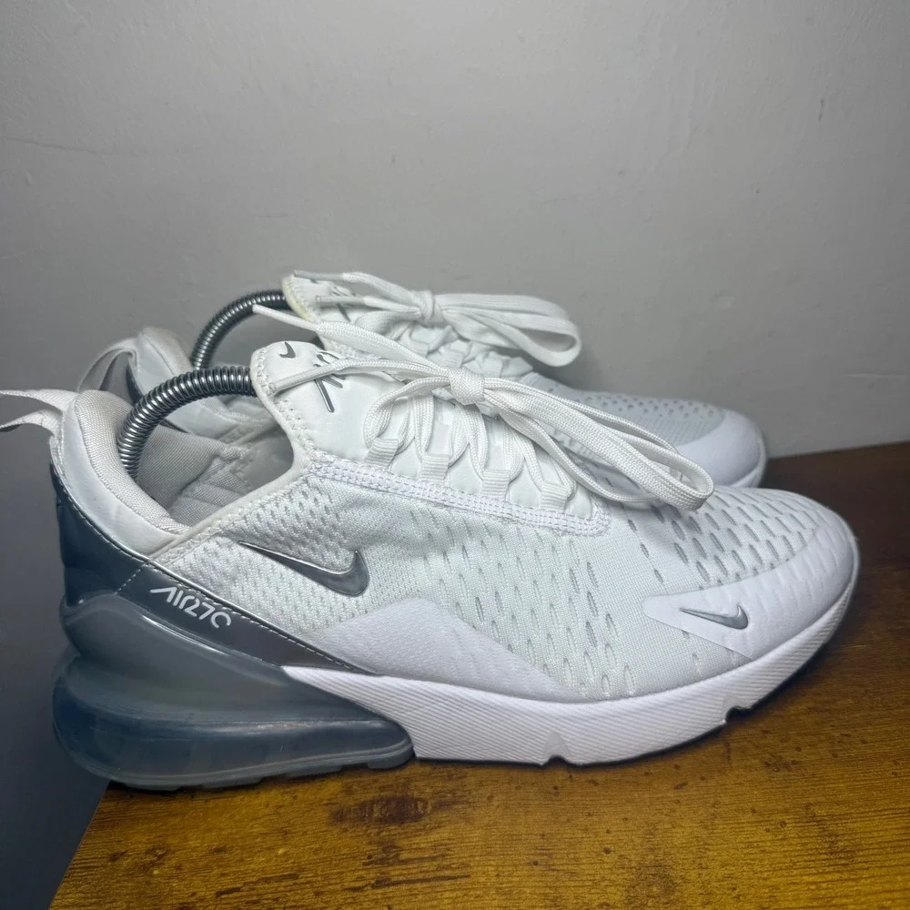 Nike Air Max 270 Running Shoes Womens Size 10 White Silver DX0114-100